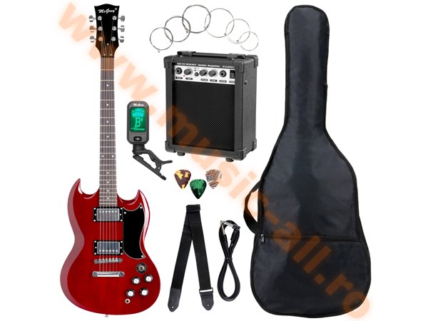 McGrey Rockit E-Gitarre Double Cut-Komplettset Cherry Red