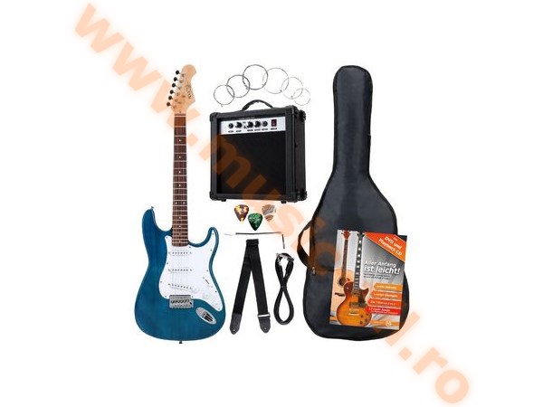 Rocktile Banger's Pack E-Gitarren Set, 8-teilig Transparent Blue