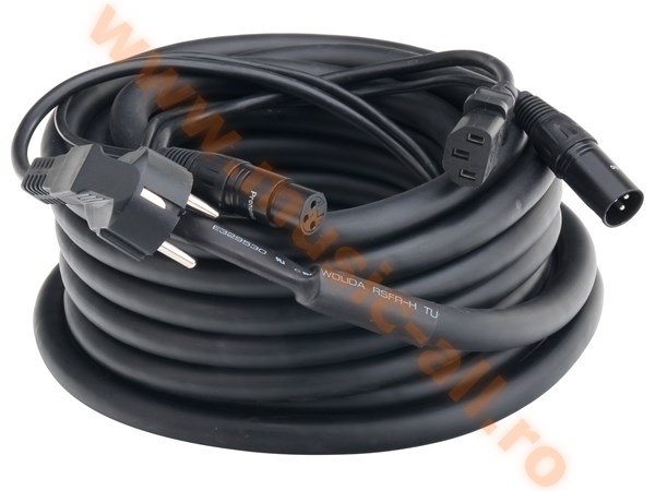 Pronomic Stage EUIECX-15 Hybrid Cable Schuko plug to IEC connector, XLR/XLR 15m