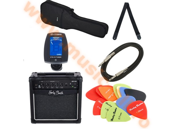Set Chitara Electrica, Harley Benton, ST-20HSS SBK, Amplificator, Cablu, Acordor, Curea