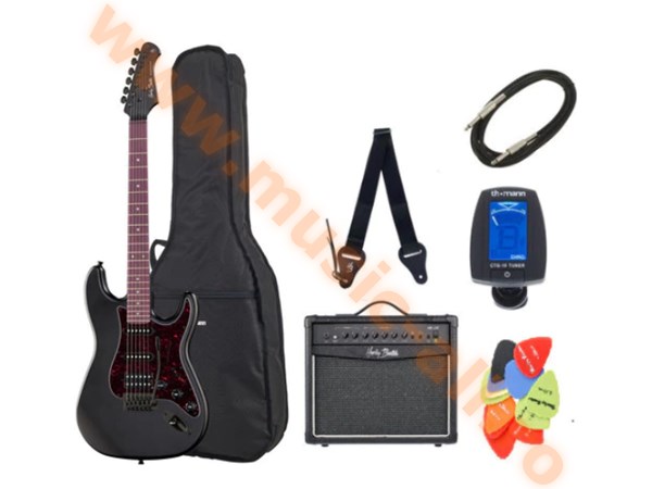 Set Chitara Electrica, Harley Benton, ST-20HSS SBK, Amplificator, Cablu, Acordor, Curea