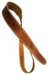 Shaman Standard 02 leather guitar strap, light brown, white stitching, smooth