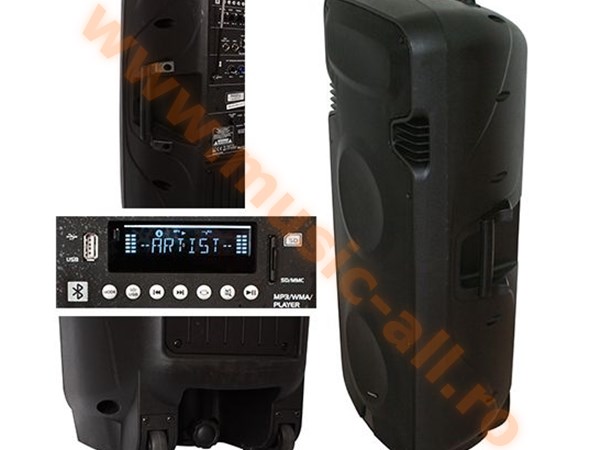 PORT238VHF-BT BOXA PORTABILA ACTIVA 2X15 inch/38CM 500W RMS USB/SD/BT/VHF