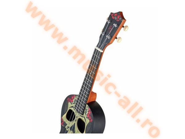 Ukulele Soprano Harley Benton World cu motiv "craniu de diamant" imprimat UV